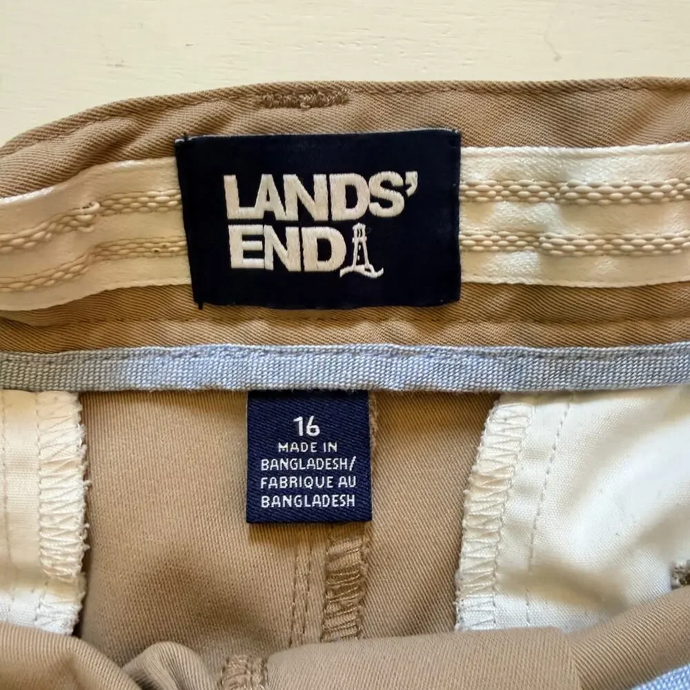 Lands End Boys School Uniform Khaki Active Chino Performance Shorts Size 16